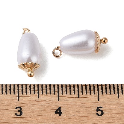 Colgantes de perlas de imitación de plástico abs, con accesorios de latón chapados en oro real 18k, encanto ovalado