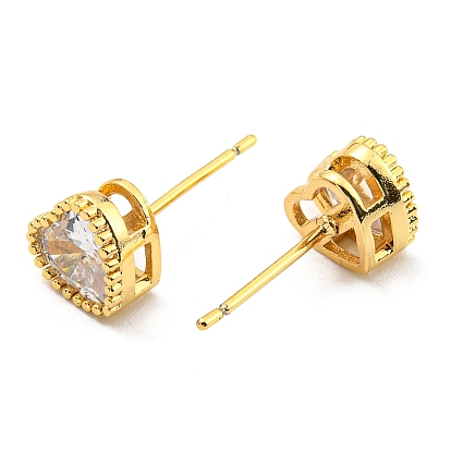 Cubic Zirconia Heart Stud Earrings, Real 18K Gold Plated Brass Earrings, Cadmium Free & Lead Free