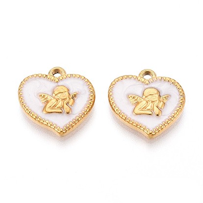 304 подвески из нержавеющей стали, с эмалью, сердце с ангельским шармом, реальный 18 k позолоченный, ионное покрытие (ip)
