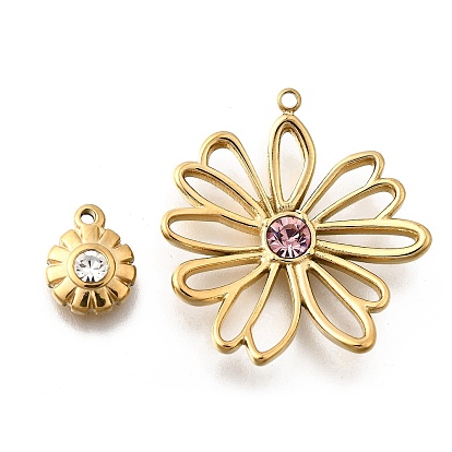 304 подвески из нержавеющей стали, со стразами, цветочный шарм, ионное покрытие (ip)