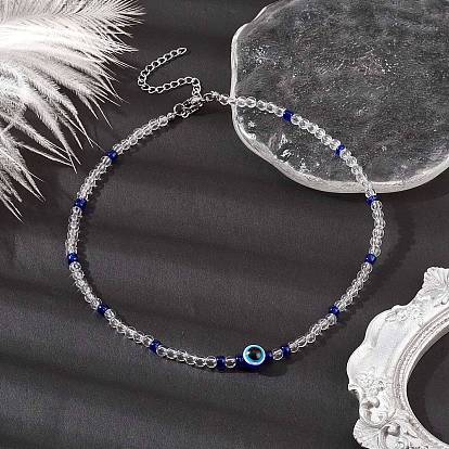 Evil Eye Jewelry Set, Resin & Acrylic Stretch Bracelet and Beaded Necklace