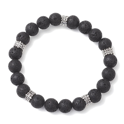 Браслеты из бусин из натуральной лавы, эластичные браслеты для женщин, круглые