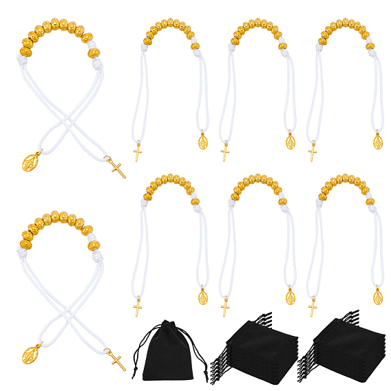 8шт ccb пластиковые круглые бусины браслеты, крест и овал с девой марией, с 304 подвеской из нержавеющей стали и шнурами из полиэстера и спандекса