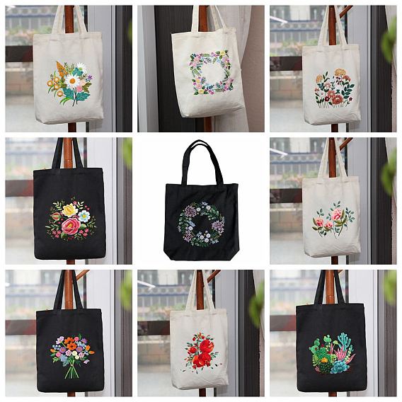 DIY Tote Bag Embroidery Kit, including Embroidery Needles & Thread, Cotton Fabric, Plastic Embroidery Hoop
