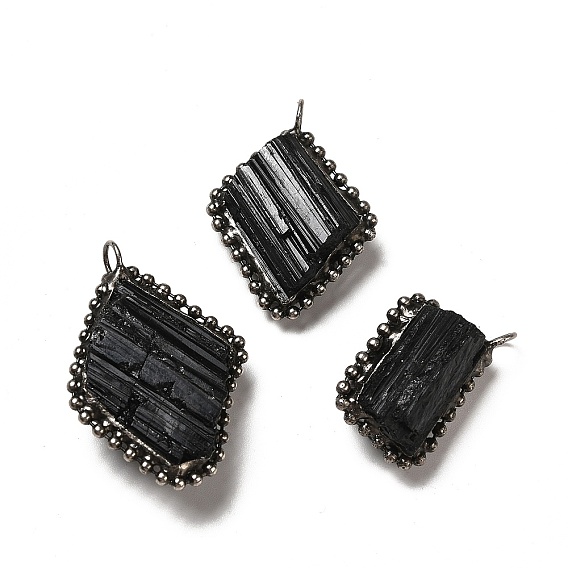 Природного турмалина подвески, ромб прелести, с цепочкой из латуни цвета античного серебра и оловом, без свинца и без кадмия