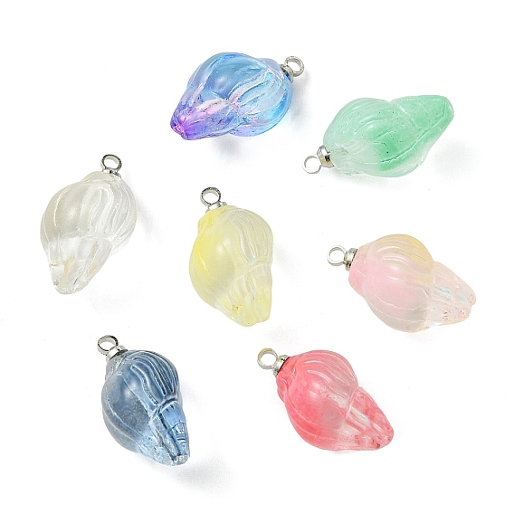 Подвески из стекла с градиентной покраской методом аэрозольной распыления, очарование раковины, с платиновыми латунными чашеобразными дужками