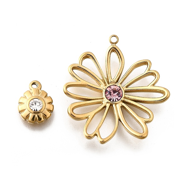 304 подвески из нержавеющей стали, со стразами, цветочный шарм, ионное покрытие (ip)