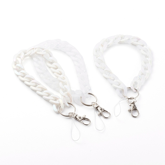 Acrylic Curb Chain Mobile Straps Sets, with Alloy Swivel Clasps and Nylon Thread, Platinum