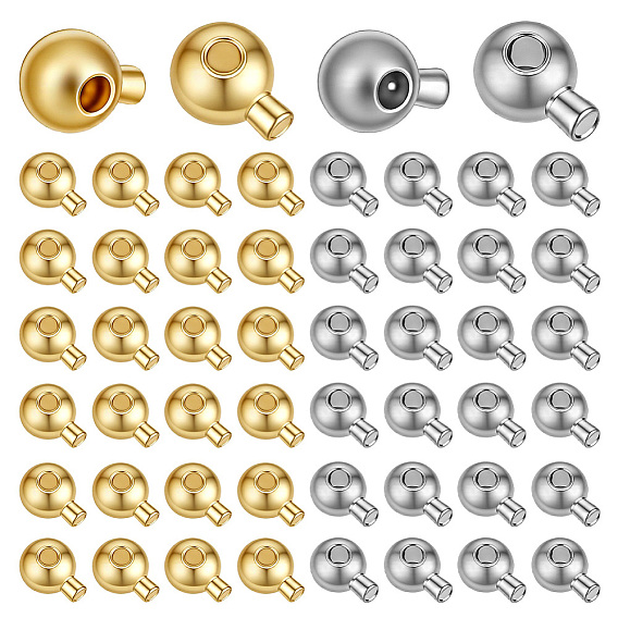 60pcs 2 couleurs perles à écraser en laiton, plaqué longue durée, ronde