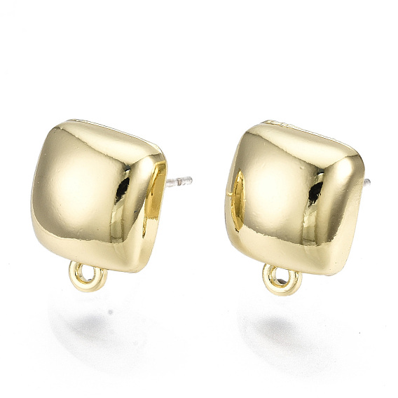 Alloy Stud Earring Findings, with Loop and Steel Pin, Square with Plastic Protective Sleeve