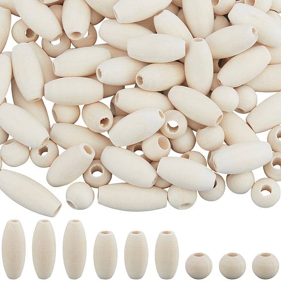 300шт 3 стиль натуральные необработанные деревянные бусины, бусины макраме, круглые и овальные деревянные бусины с большим отверстием для рукоделия