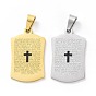 304 Stainless Steel Enamel Pendants, Rectangle with Cross & Word