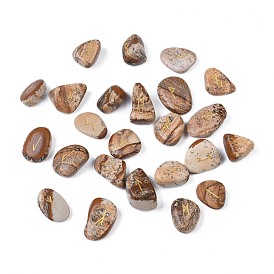 Natural Picture Jasper Carved Beads, Tumbled Stone, Healing Stones for Chakras Balancing, Crystal Therapy, Meditation, Reiki, Divination Stone, Nuggets with Runes/Futhark/Futhorc, No Hole/Undrilled