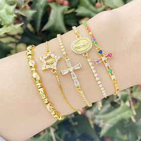 Colorful Cross Bracelet with Sparkling Zircon Stones for Fashionable and Luxurious Look