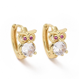 Purple Cubic Zirconia Owl Hoop Earrings, Brass Jewelry for Women