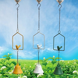 Iron Bird & Bell Hanging Wind Chimes, for Garden Outdoor Decorations