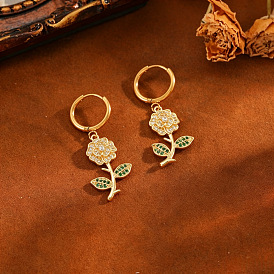 Pendientes colgantes de latón con micro circonitas cúbicas transparentes para mujer., Pendientes de aro de acero inoxidable, dorado