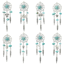 16Pcs 8 Styles Alloy & Synthetic Turquoise Pendants