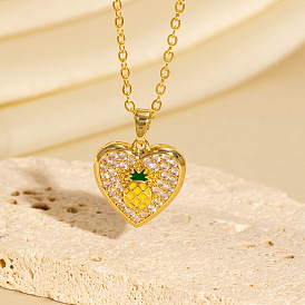 Подвеска в виде сердца из латуни с микропаве из кубического циркония и эмалью, для женщин.