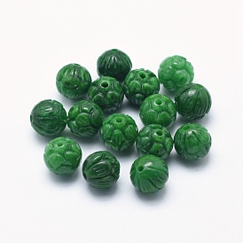 Perles naturelles de jade du Myanmar / jade birmane, teint, ronde