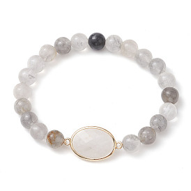 Bracelets extensibles en perles de quartz nuageux naturel rond de 1 mm, Bracelets à maillons en cristal de quartz naturel ovale à facettes pour femmes et hommes