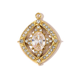 304 микро нержавеющей стали прокладывать Цирконом подвески, ромб прелести, ионное покрытие (ip), реальный 18 k позолоченный