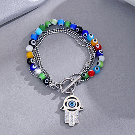 Bohemian Eye Stainless Steel Bracelet with Exaggerated Design and Five-layer Beads