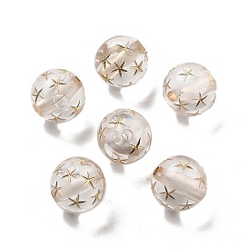 Plating Acrylic Beads, Golden Metal Enlaced, Round