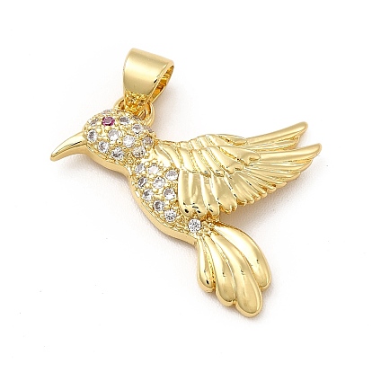 Enrubanneuse en laiton micro pavé en zirconium cubique pendentifs, sans cadmium et sans plomb, réel 18 k plaqué or, charme d'oiseau