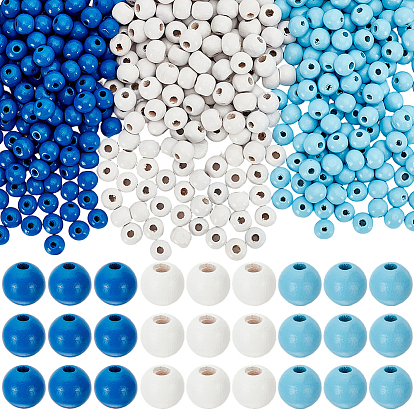 600Pcs 3 Colors Natural Wood Beads, Dyed, Round