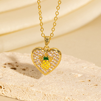 Подвеска в виде сердца из латуни с микропаве из кубического циркония и эмалью, для женщин.
