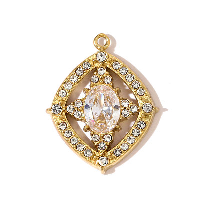 304 микро нержавеющей стали прокладывать Цирконом подвески, ромб прелести, ионное покрытие (ip), реальный 18 k позолоченный