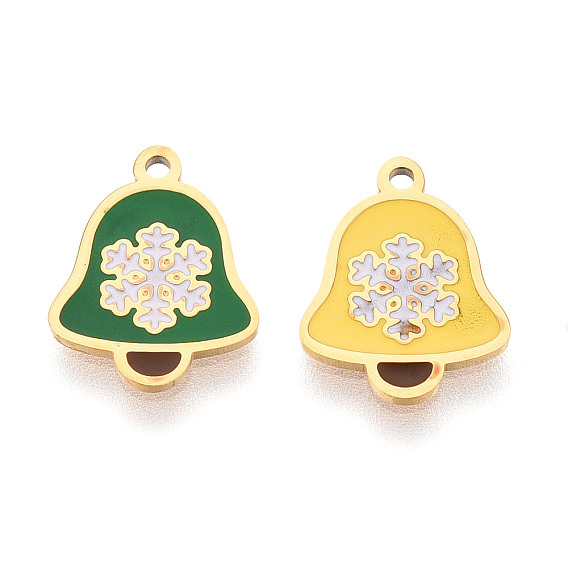 304 из нержавеющей стали шармы эмали, рождественский колокольчик с подвеской в виде снежинки, ионное покрытие (ip), реальный 14 k позолоченный
