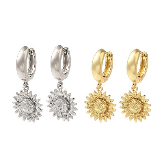 Латунные серьги обруча, без кадмия и без свинца, долговечный, цветок