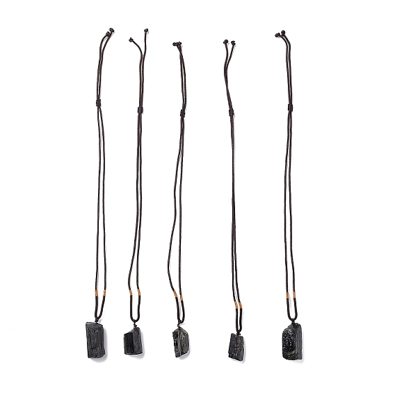 Регулируемые ожерелья с подвесками из натурального черного турмалина, с хлопком шнур, грубый необработанный камень, самородки