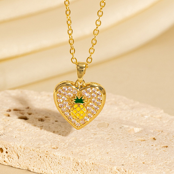 Подвеска в виде сердца из латуни с микропаве из кубического циркония и эмалью, для женщин.