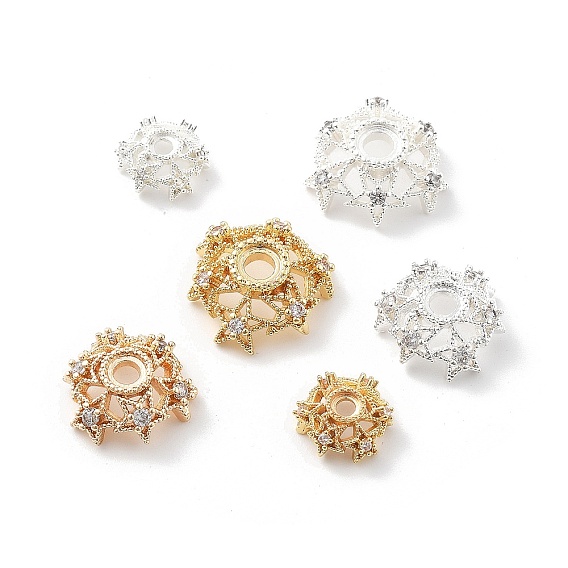 Колпачки для бусин из прозрачного кубического циркония из латуни, долговечный, стойки покрытие, цветок
