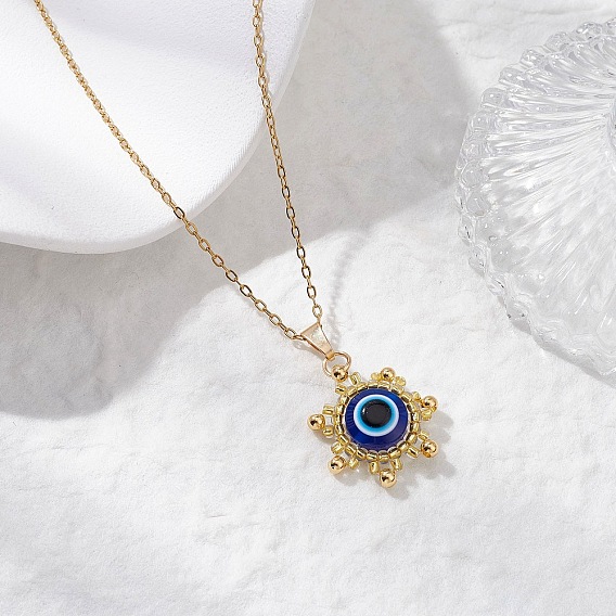 Стеклянные бусины и подвески из смолы в виде солнца от сглаза, 304 ожерелья-цепочки из нержавеющей стали для женщин, золотые