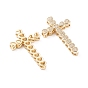 Brass Micro Pave Cubic Zirconia Slide Charms, Long-Lasting Plated, Cross