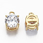 Glass Rhinestone Charms, with Brass Claw Settings, Nickel Free, Real 18K Gold Plated, Faceted, Flat Round
