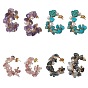 4 Pairs 4 Style Natural & Synthetic Mixed Gemstone Chips Beaded Ring Stud Earrings, Brass Wire Wrap Half Hoop Earrings