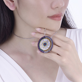 Blue Eye Circle Pendant Set - Necklace & Bracelet Jewelry Combo (4 Pieces)