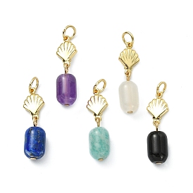 Природные каменные смешанные подвески, Подвески в виде колонн с латунным покрытием в форме раковины.