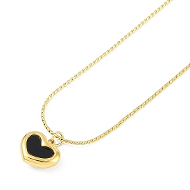 Ion Plating(IP) 304 Stainless Steel Black Enamel Cardano Chains Heart Pendant Necklaces for Women