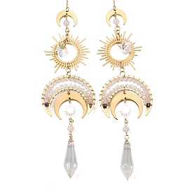 Attrape-soleil suspendus en laiton et en acier inoxydable Moon, avec pendentifs en verre et perles de quartz rose naturel