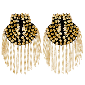 2Pcs Felt & CCB Plastic & Alloy & Iron Curb Chain Tassel Rivet Epaulettes, Shoulder Badges, with Brooch