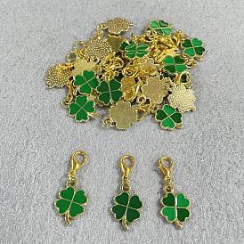 30Pcs 3 Styles Alloy Enamel Shoes Charms, Clover, with Alloy Lobster Claw Clasps