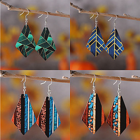 Bohemian Style Kite Wood Dangle Earrings, with Stainless Steel, Jewely for Women, Platinum