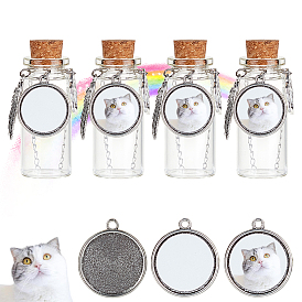 Прозрачные стеклянные пустые бутылки с подвесками из сплава, для хранения шерсти домашних животных, с алюминиевым листом и наклейкой, бутылка, платина