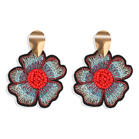 Fashionable Fabric Flower Earrings with Rose Embroidery and Versatile Style